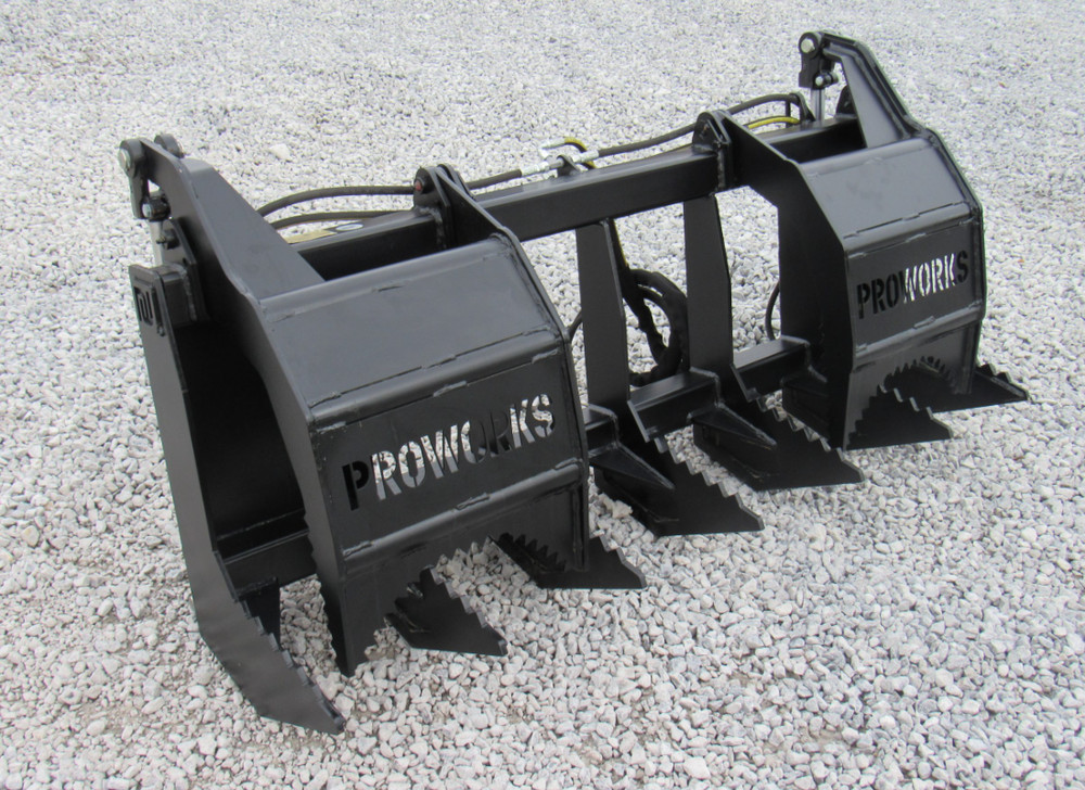 60" Dual Tine Root Rake Clam Grapple Attachment Fits Universal Quick Attach
