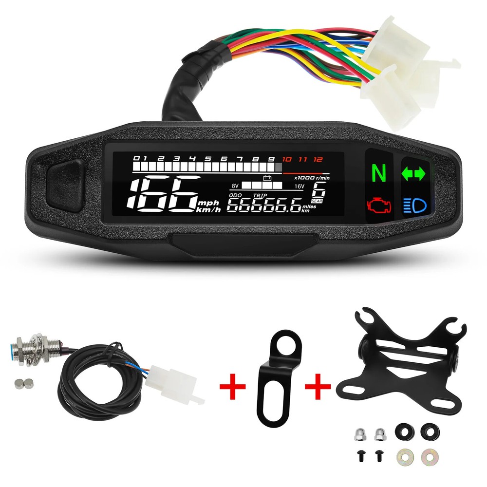 Universal RPM Motorcycle Meter Speedometer Digital Odometer Instrument Sensor