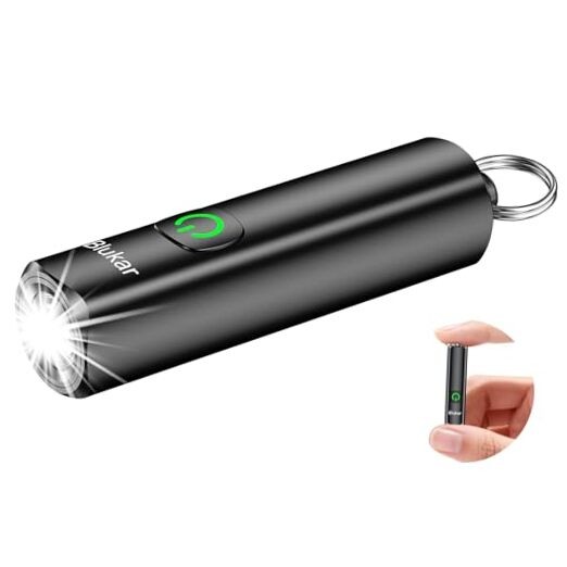 Rechargeable EDC Flashlight, 360L Mini Keychain Flash Light with 3 1 Black