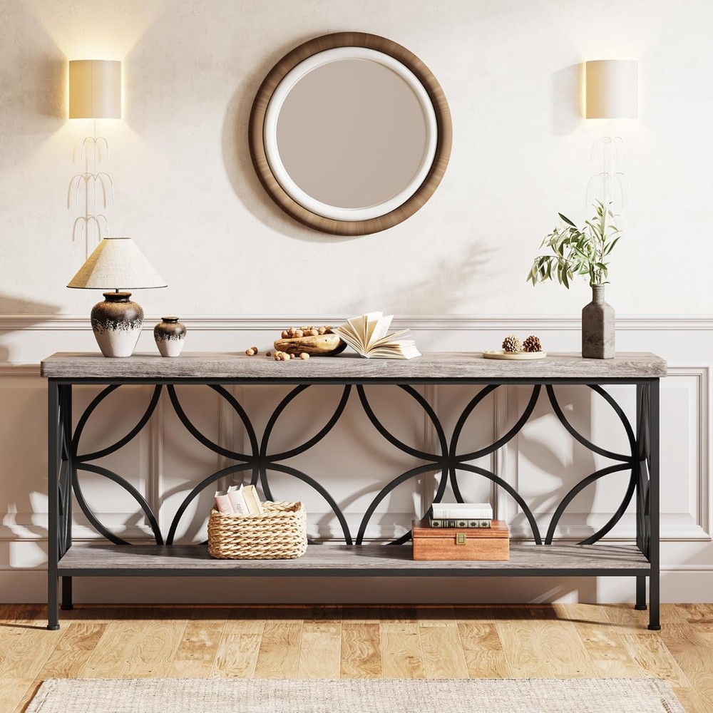 70.9-Inch Narrow Sofa Table Industrial Long Sofa Table Behind Couch Entry