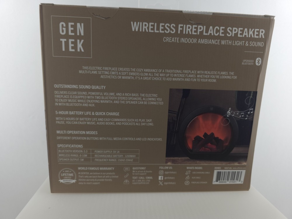 New Gentek Wireless Fireplace Speaker Bluetooth