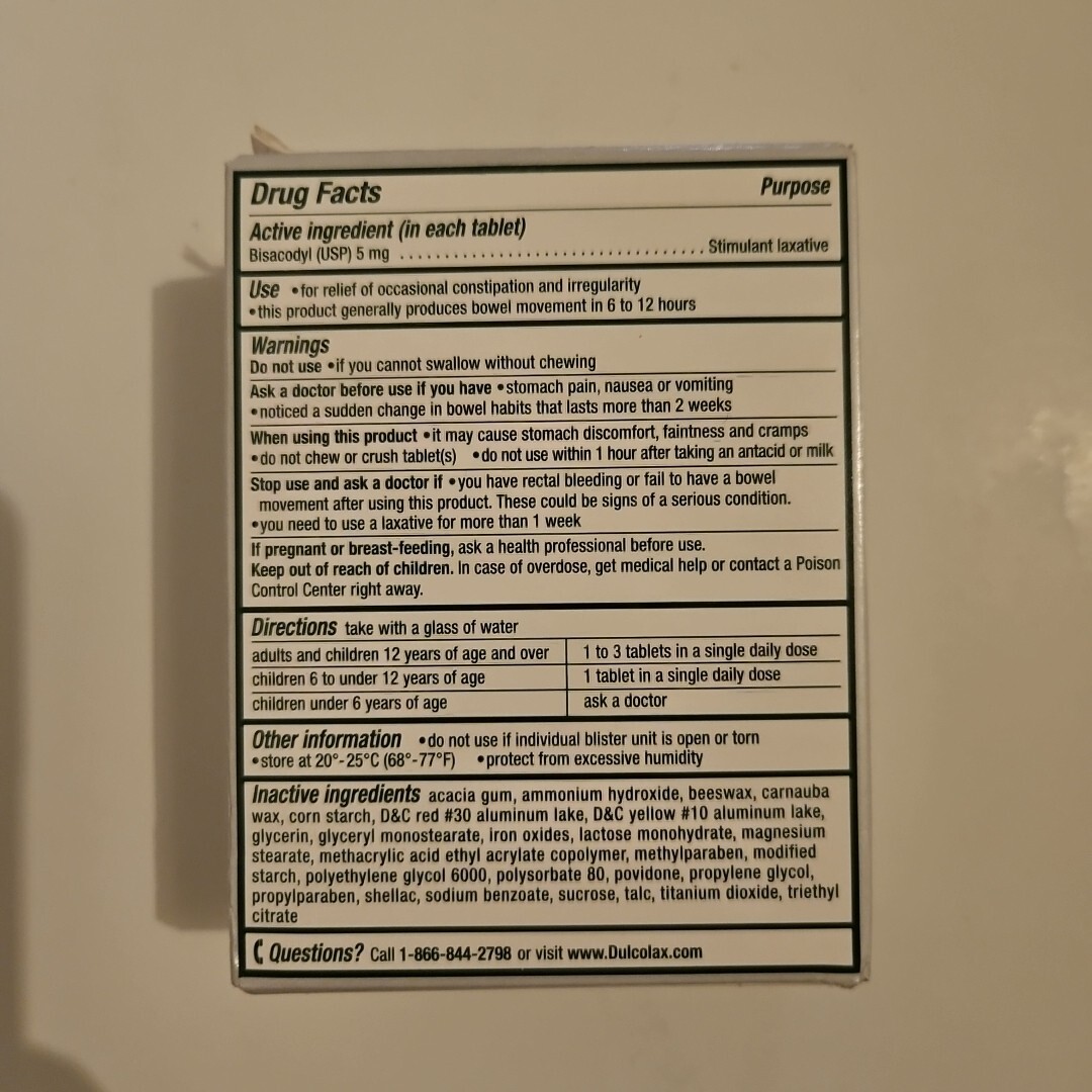 Dulcolax Laxative Tablets Reliable Overnight Relief 100 Ct Exp 2025+