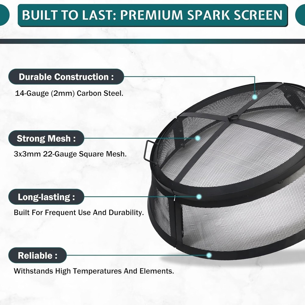 FEBTECH 30 inch Fire Pit Screen Round with Hook for Outdoor Fire Pit Ring Cover