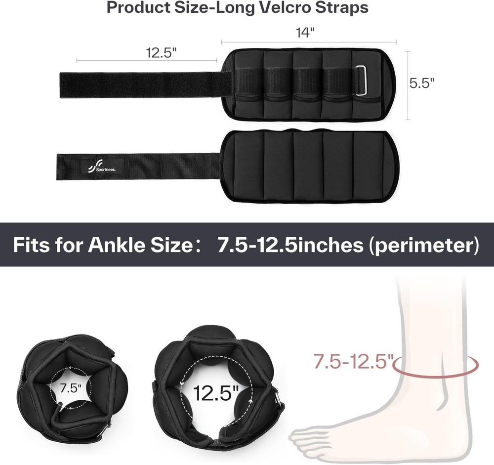 Adjustable Ankle Weights 1-5 lbs Each - Secure & Versatile Training