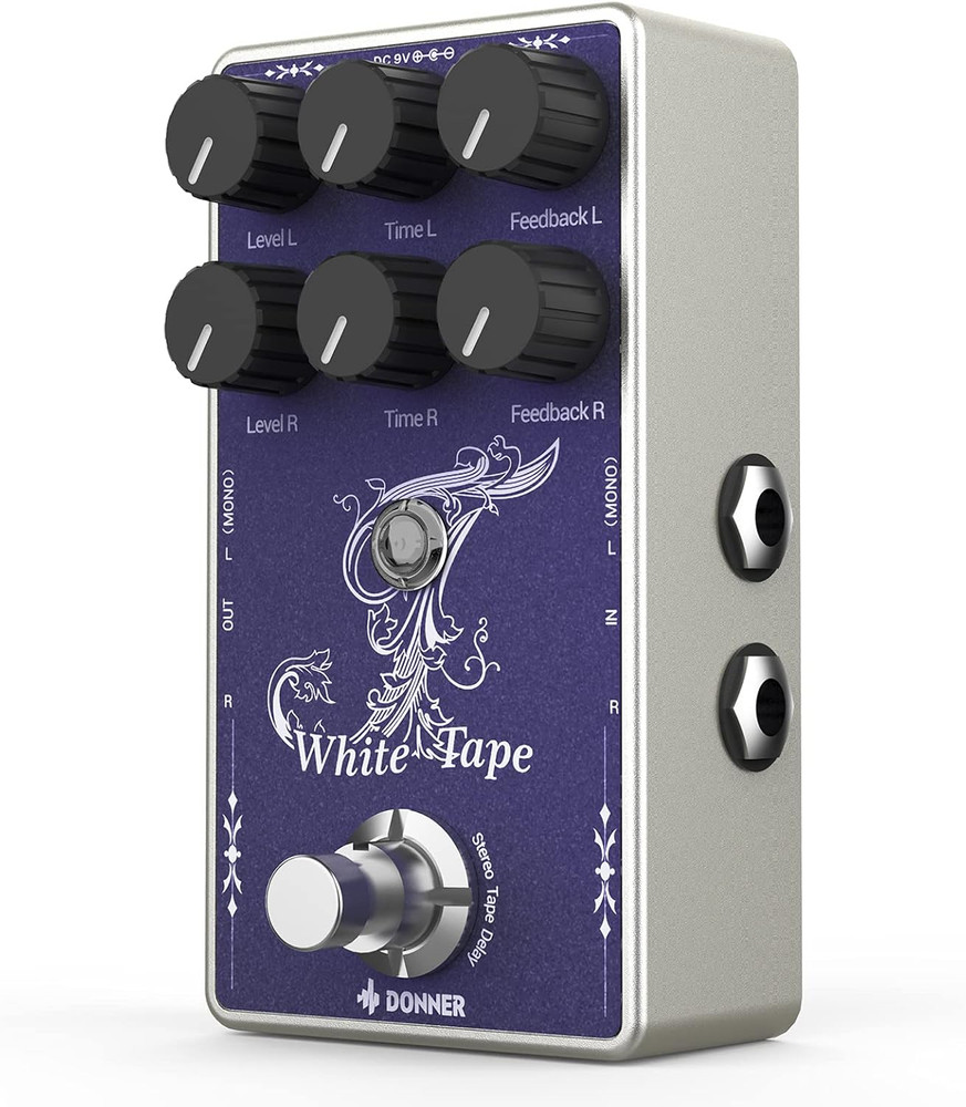 White Tape Stereo Delay Pedal, Analog Delay with Echo Effect, True Bypass, 2 Ind
