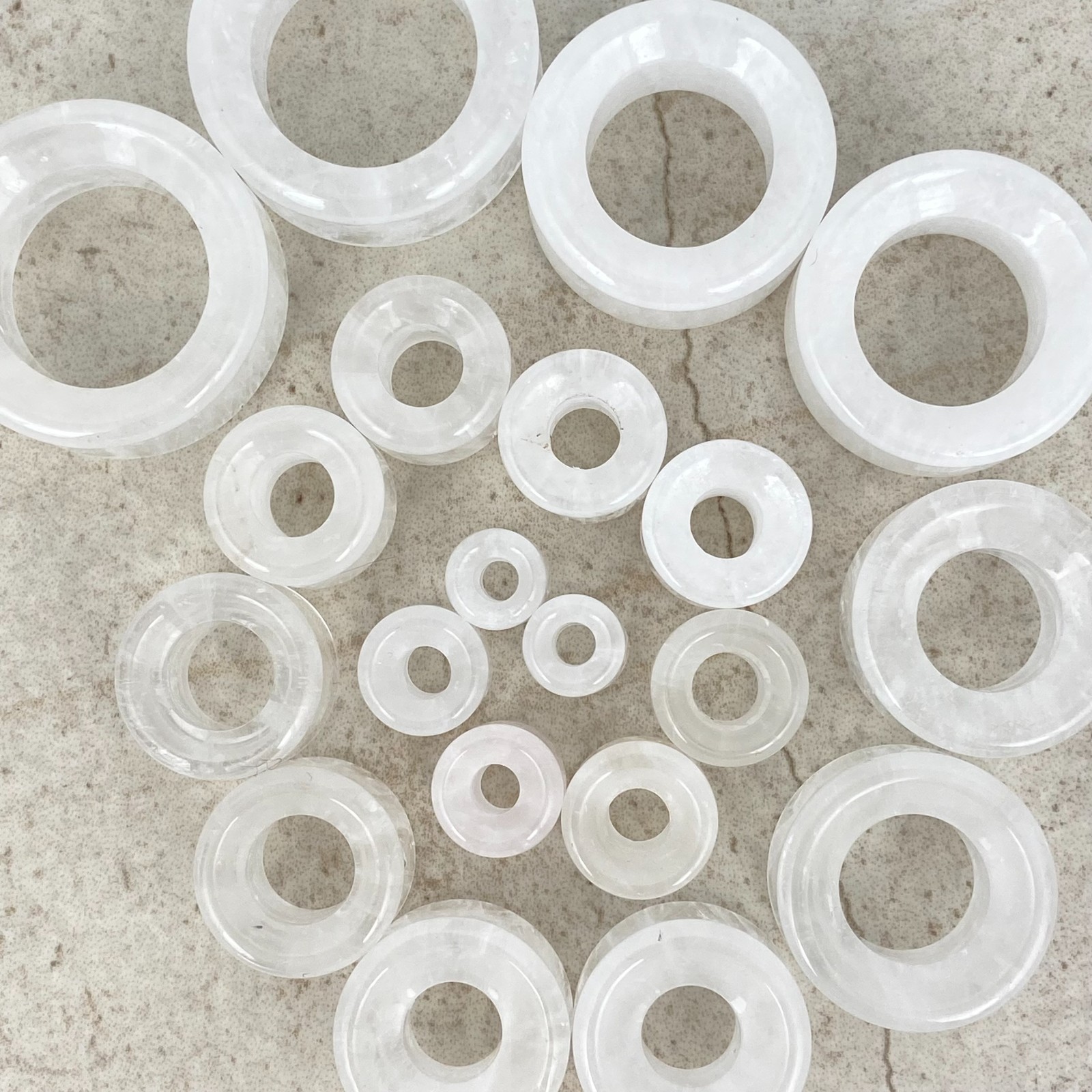 Pair of Cloudy Quartz Stone Concave Tunnels plugs (STN-724) gauges