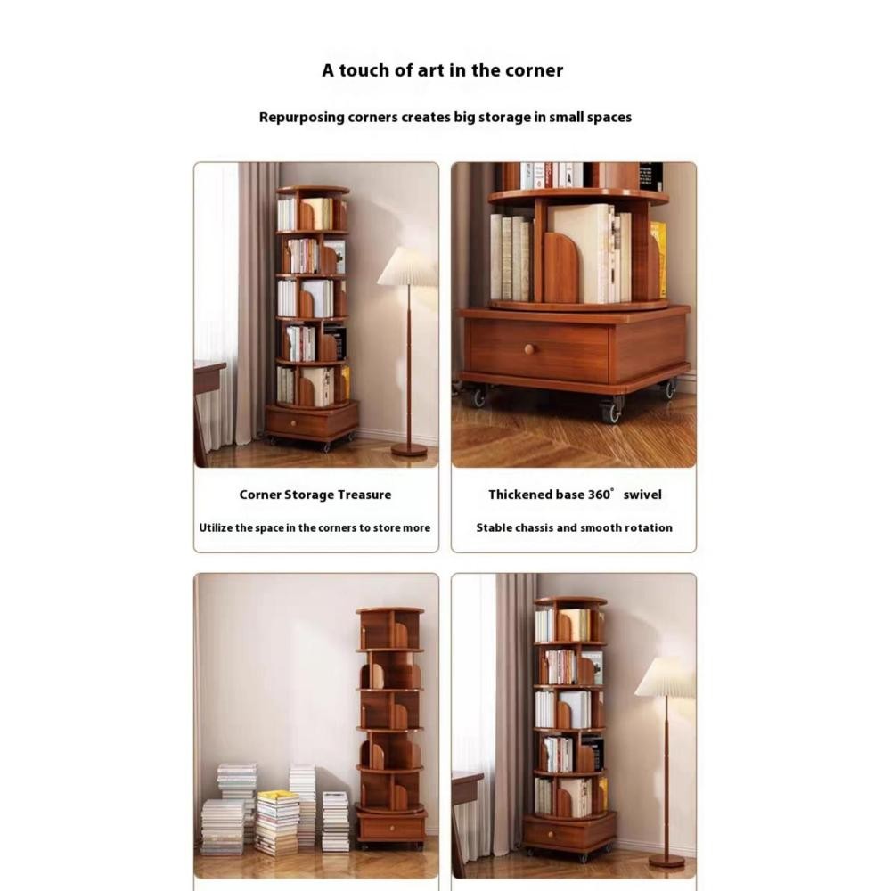 6 Tier Rotating Bookshelf Display Tower Corner Bookcase Storage Rack Small Space