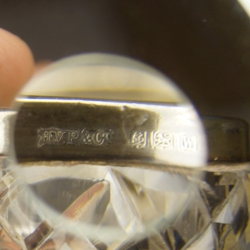 Antique pair of sterling silver and cut glass salts with spoons - Complete Set