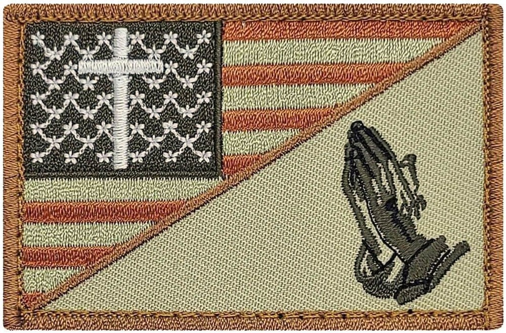 Praying Hand Cross USA Flag Subdued Patch || 2PC Hook Backing 3"x2"