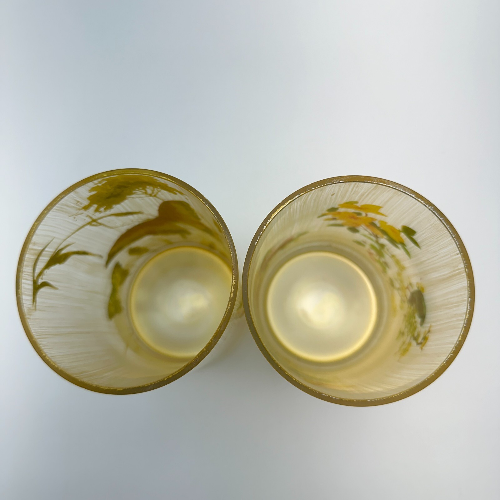 MCM Drinking Glasses Set Butterfly Floral Art Painted 6in Tall Vintage Decor