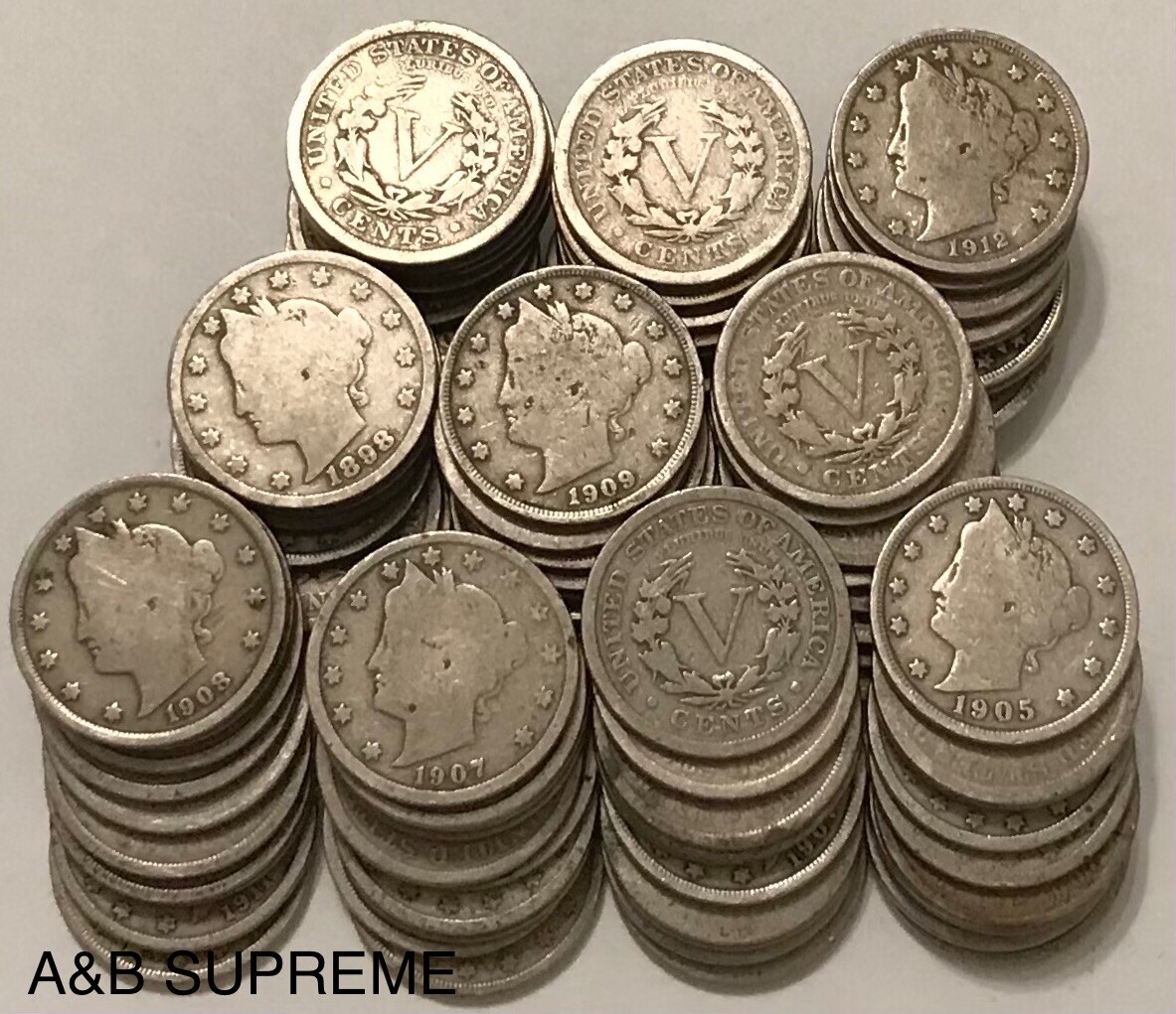 Huge Collection Of 100 Liberty V Nickels Good To Fine 1883-1912 Estate Sale Lot