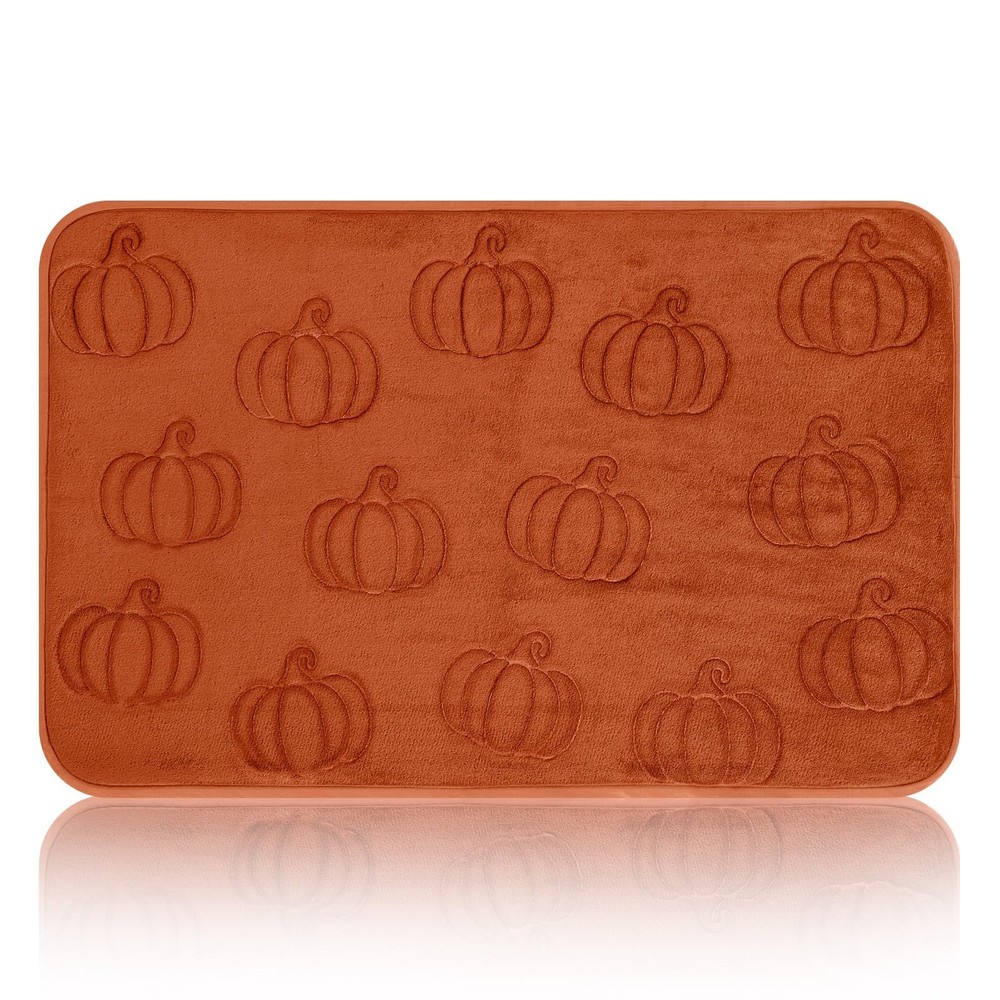 Nuanchu Pumpkins Fall Bathroom Rug 3D 11" x 1'4" (Rectangular), Brown