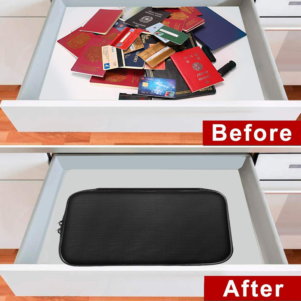 Small Fireproof Storage Organizer Case with Lock(9”x 5.3”x 3.7”), 3-Layer Soft M
