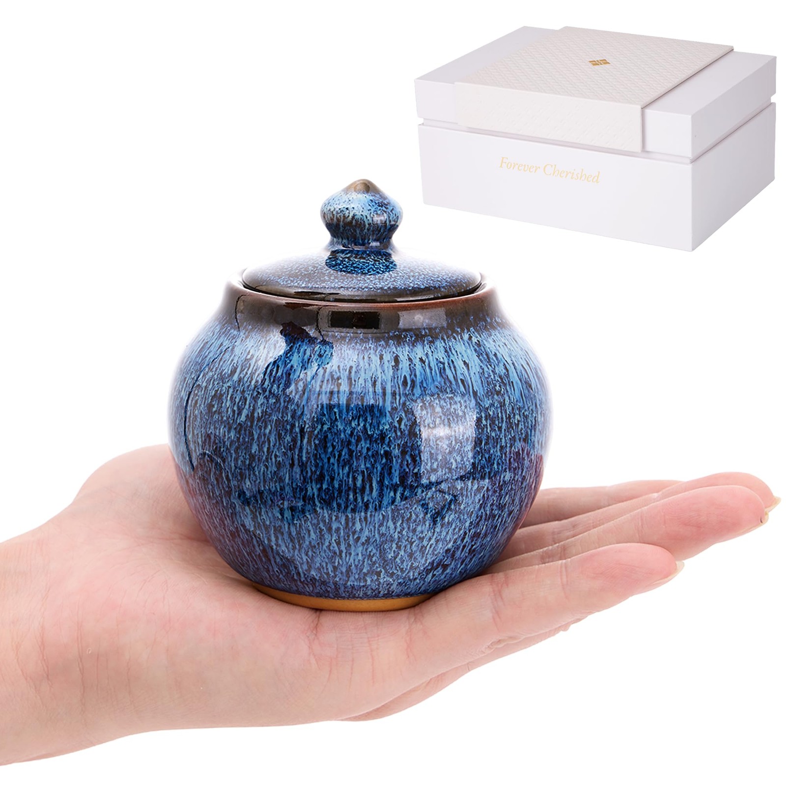 Lumulyfe Small Keepsake Urn with Memorial Box - Unique Size, Blue