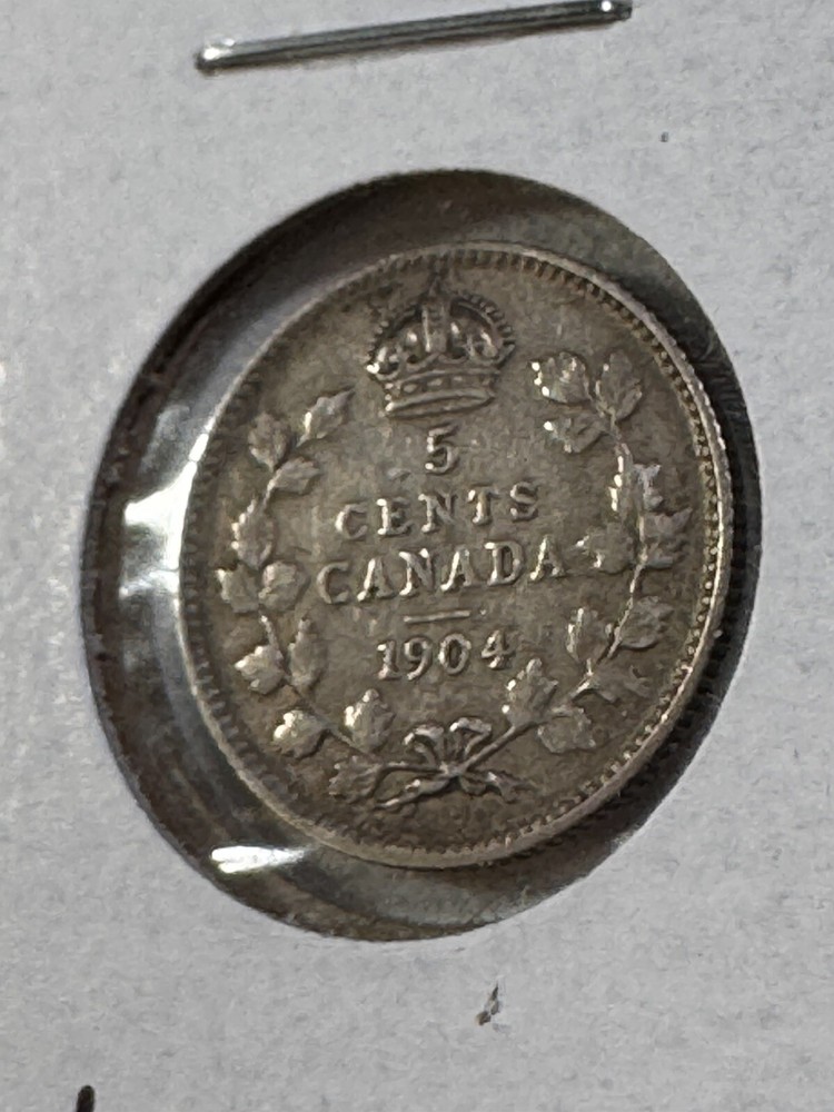 1904 Canada 5 Cents Silver Coin Cleaned