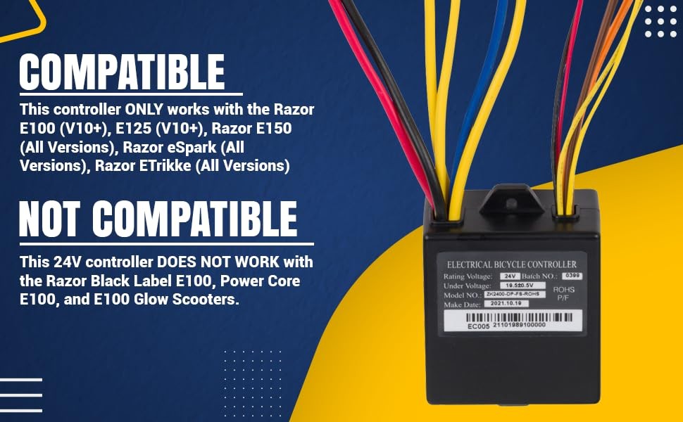 24V Controller for Razor E100 Scooter - Control Module with 7 Connectors (4