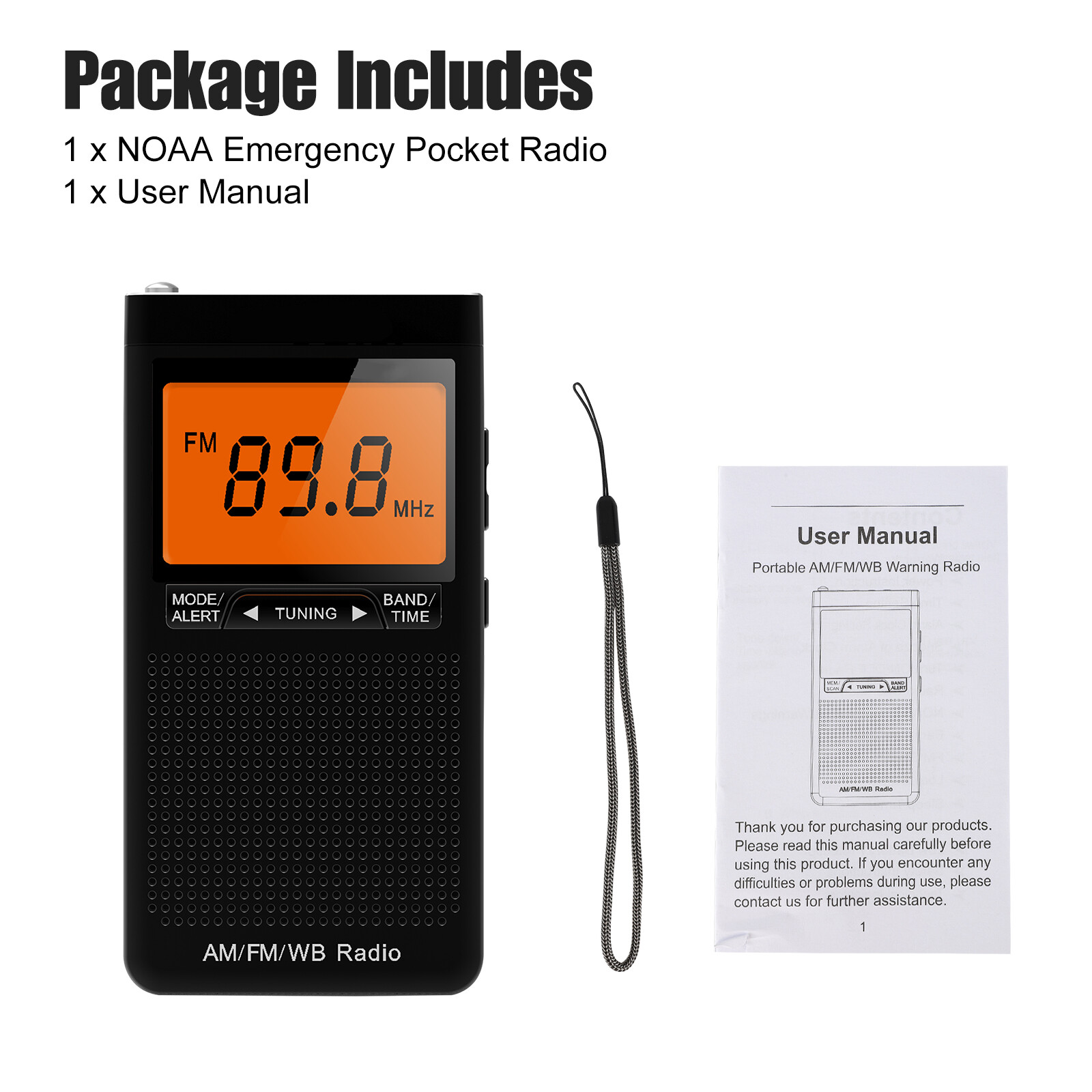 Emergency Pocket AM FM NOAA Weather Band Radio Auto-Search Receiver LCD Screen