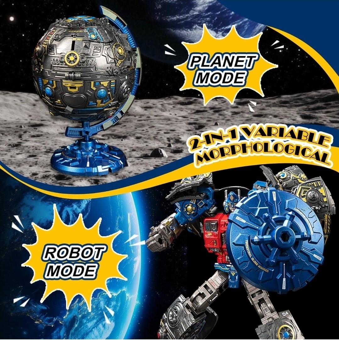 Globe Transforming Toy, 2 in 1 Transform into Robot Action Figure, DIY Transf...