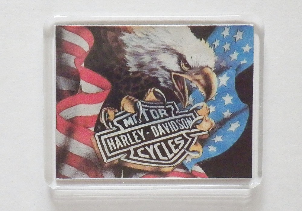 REFRIGERATOR MAGNET HARLEY DAVIDSON EAGLE & FLAG #5 - 3.5”x 3”