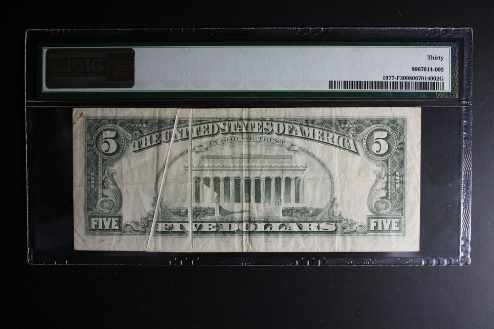 1981A $5 Dollar Bill Dual Gutter Fold Error PMG VF30. LOOK***