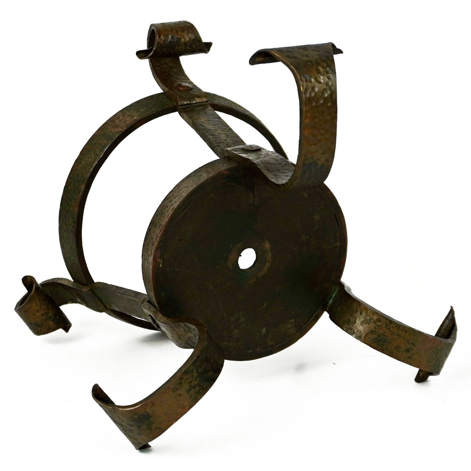 Antique Arts & Crafts Heavy Hammered Bronze Tripod Flower Pot Plant Stand