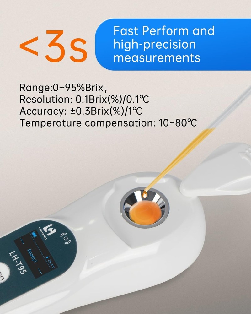 3-in-1 Digital Brix Refractometer with ATC/Refractive Index(RI), 0-95% Brix M...
