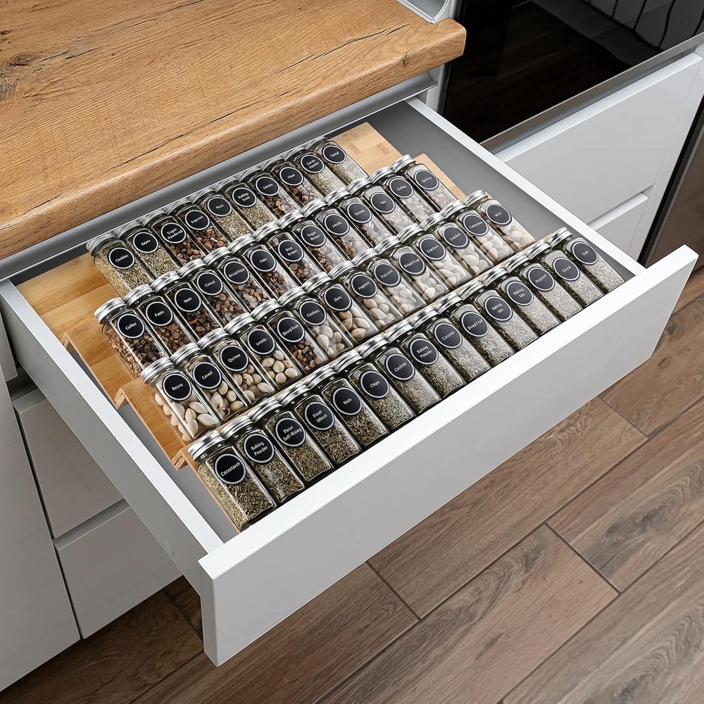 Sturdy Bamboo Spice Organizer for Drawer - Elegant Storage Solution for Spices