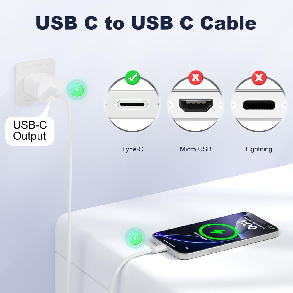 Quickeep USB C to C Cable 3FT 2 Pack, Nylon Braided 60W iPhone 3FT, White