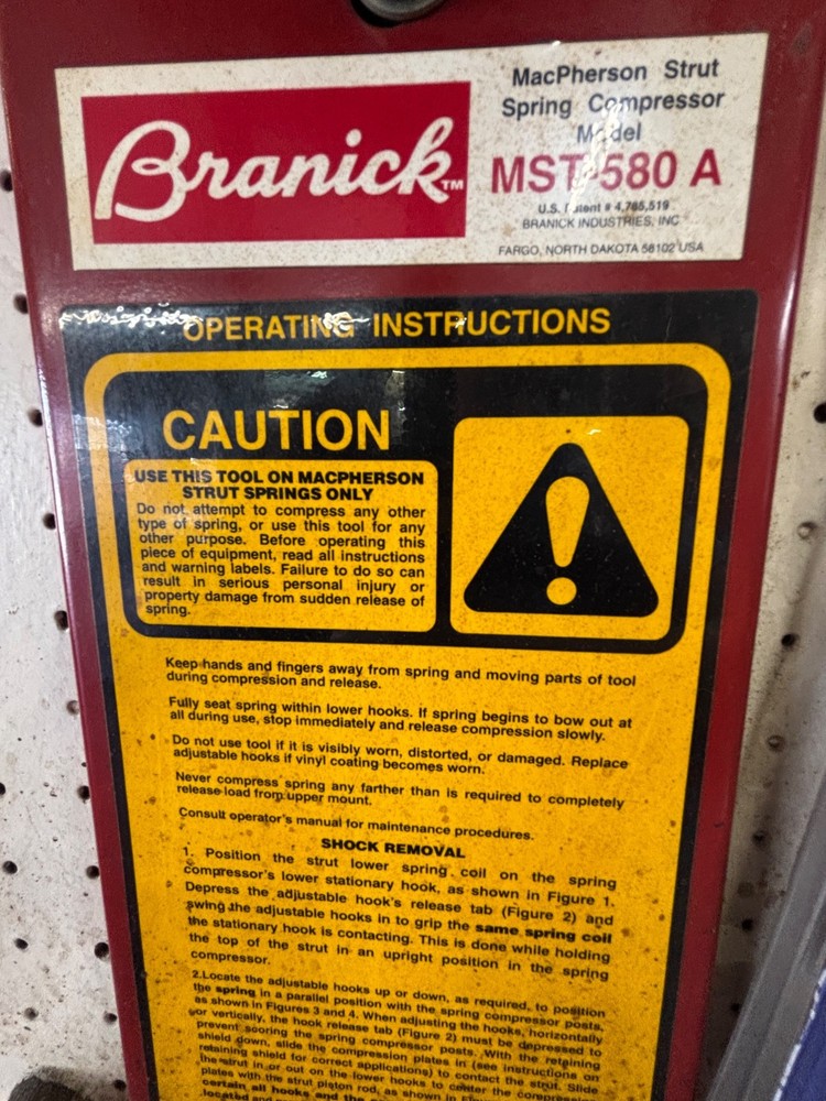 Branick Wall-Mounted MacPherson Strut Spring Compressor – Model MST-580A