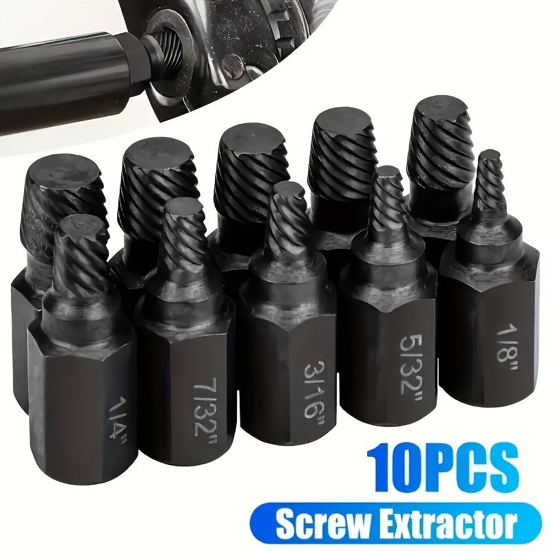 10-Piece Screw Extractor Set - For Removing Damaged Screws, Multiple Sizes