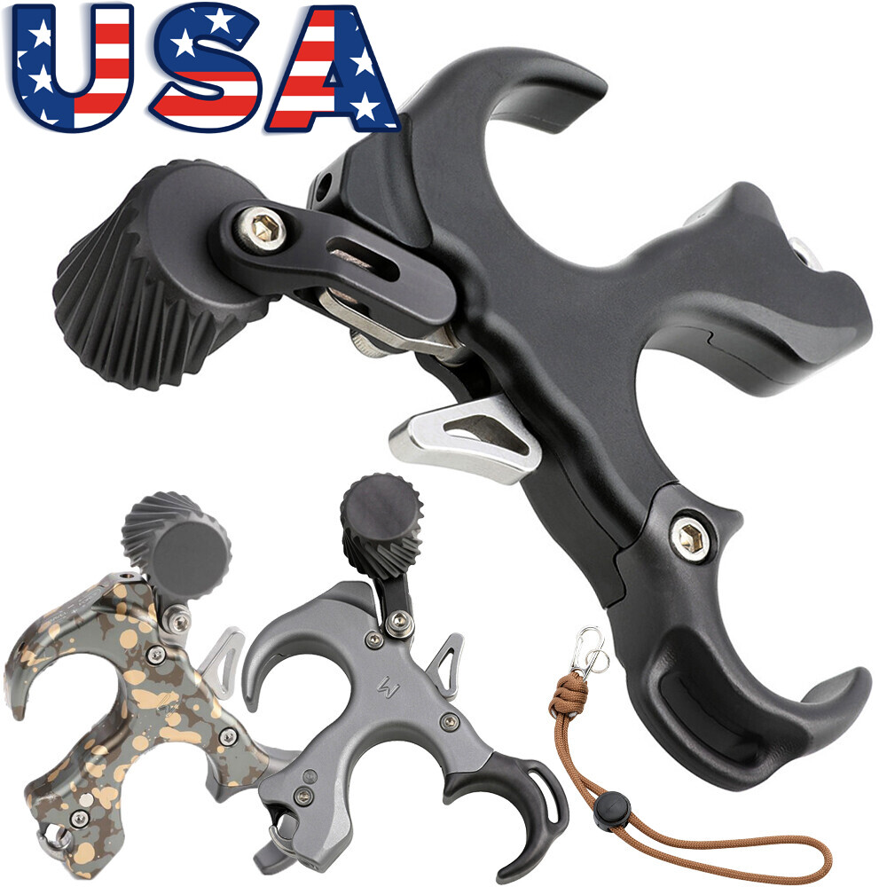 Archery Compound Bow Release Aids 3 Finger Thumb Trigger AdjustableTarget Hunt