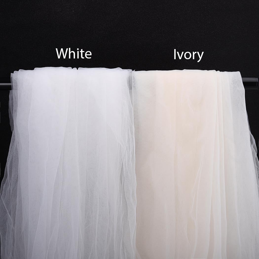Ursumy Wedding 2T Veil Long Cathedral Soft Tulle free size, White-2 Tier
