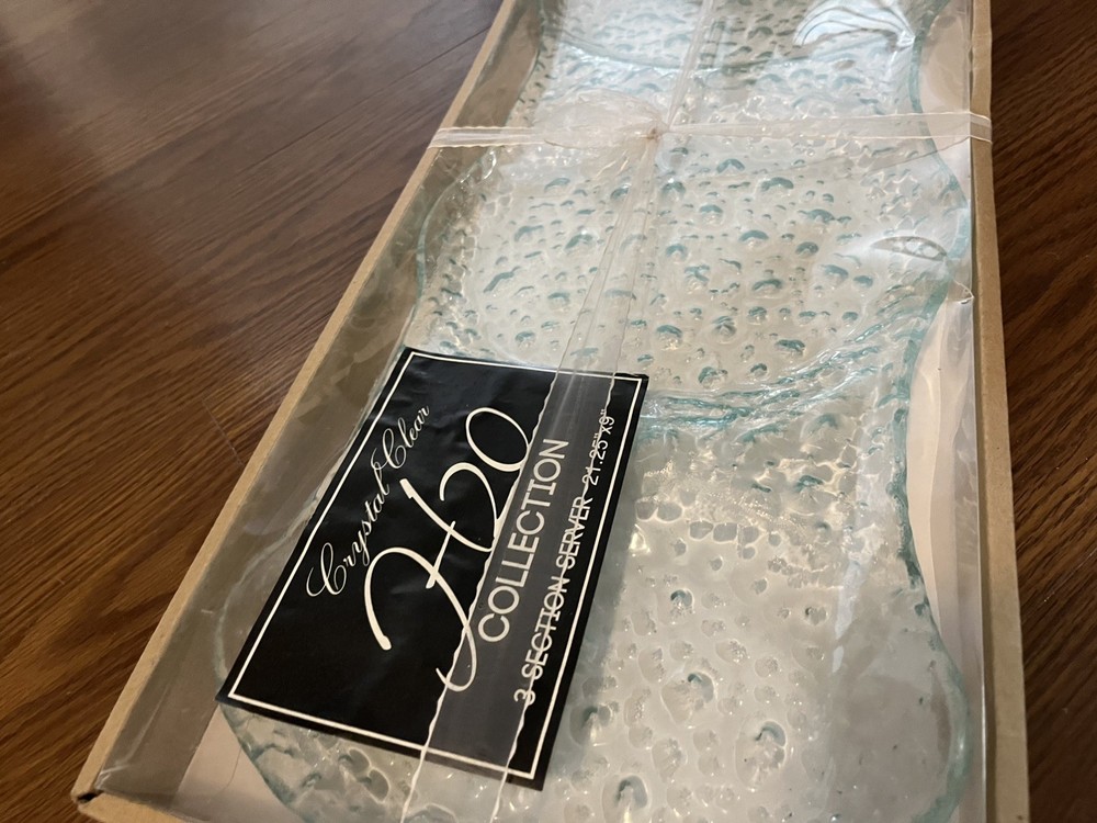 Crystal Clear Bubble Glass H2O Collection 3 Section Serving Tray
