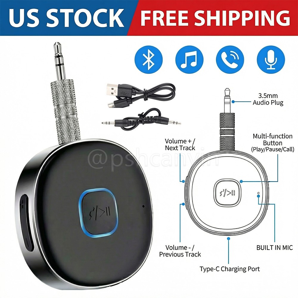 Wireless Bluetooth Receiver 3.5mm Aux Car Adapter Audio Receiver for Home Stereo