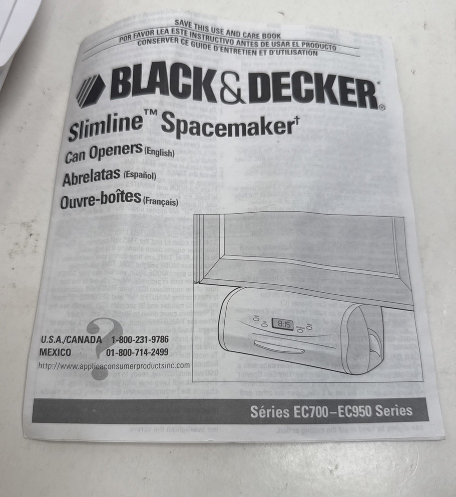 Black & Decker Slimline Spacemaker Can Opener Digital Clock Timer EC950 New