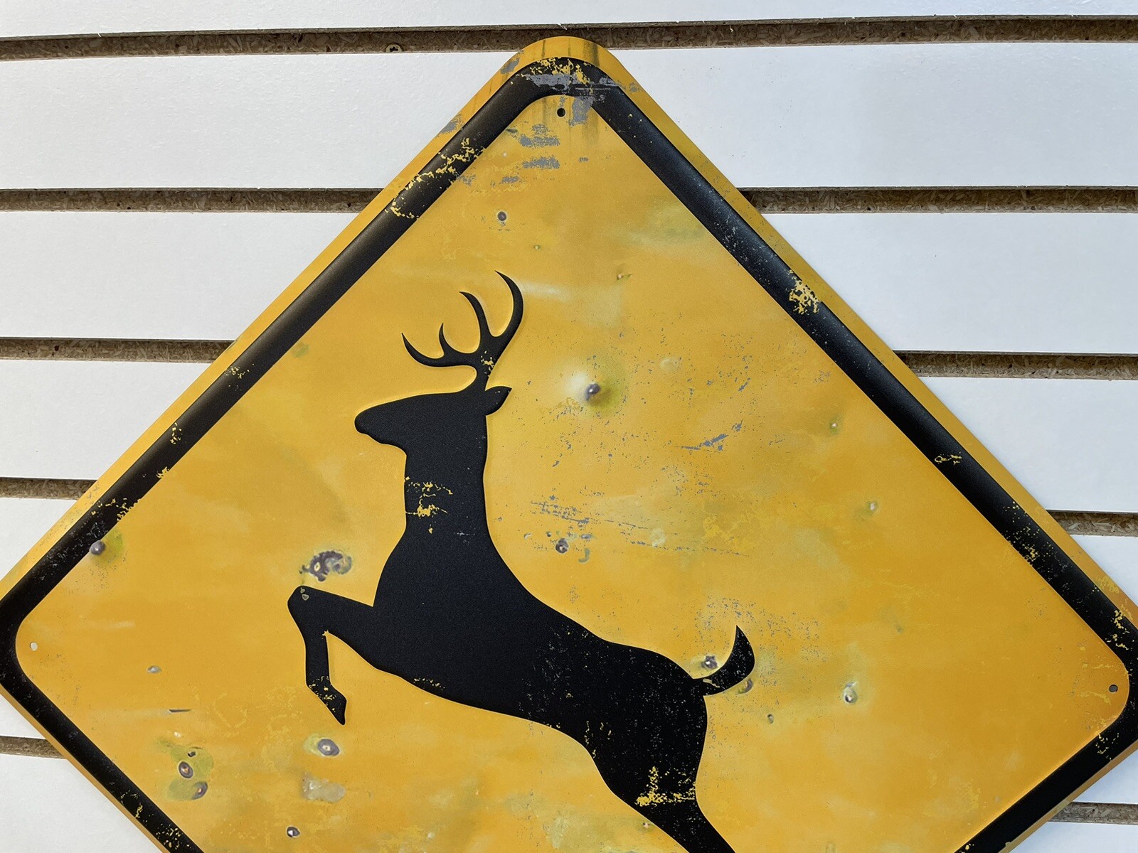 Distressed DEER CROSSING Metal Sign — Old Style, Hunting Cabin Wall Decor, 24”