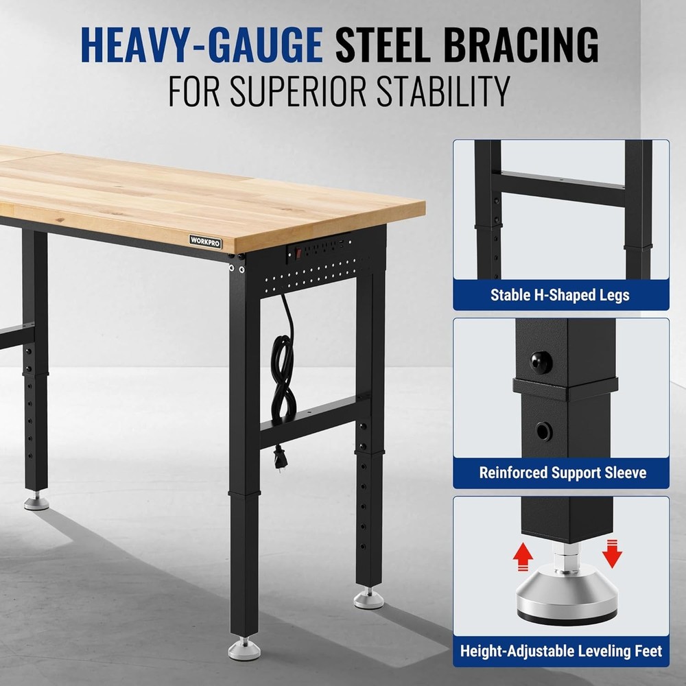 WORKPRO 96x24" Heavy-Duty Adjustable Workbench, 4000LBS Load Capacity Work Table