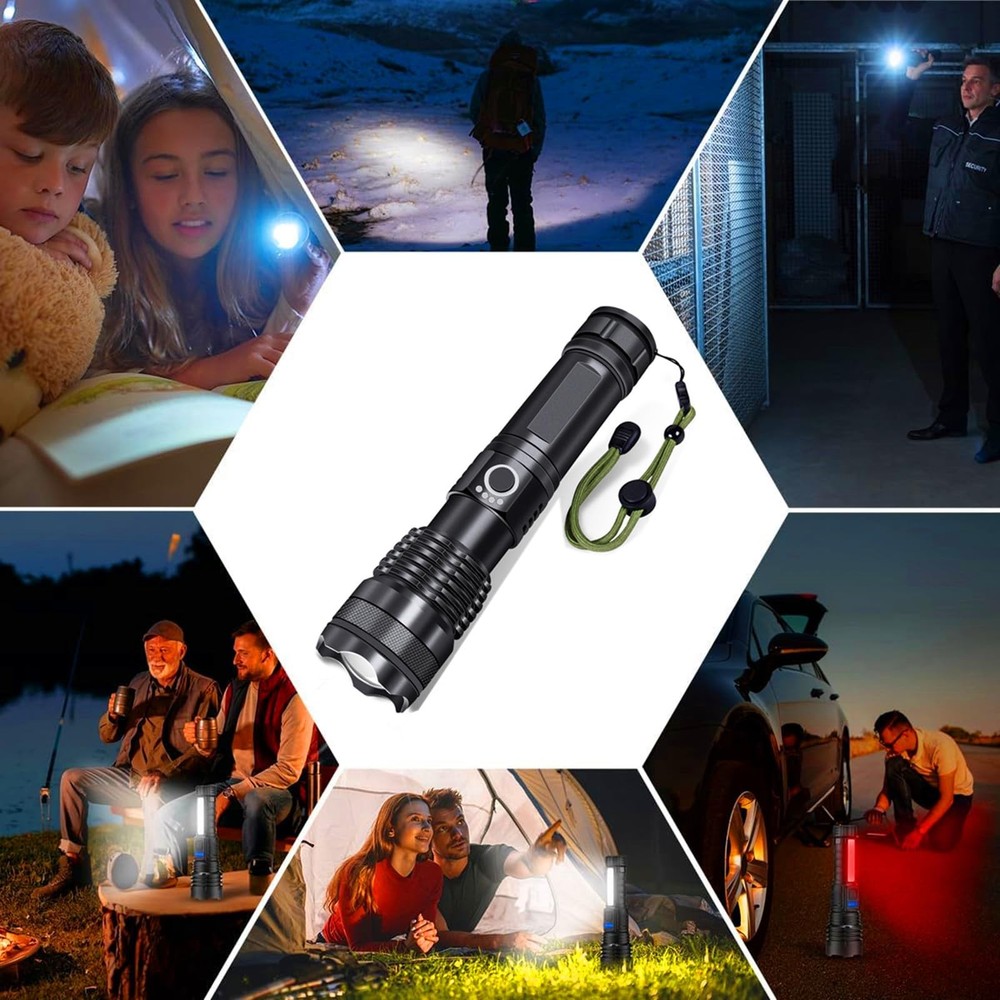 Flashlights Rechargeable,Super Bright High Lumens Flash Light,5 Modes Black