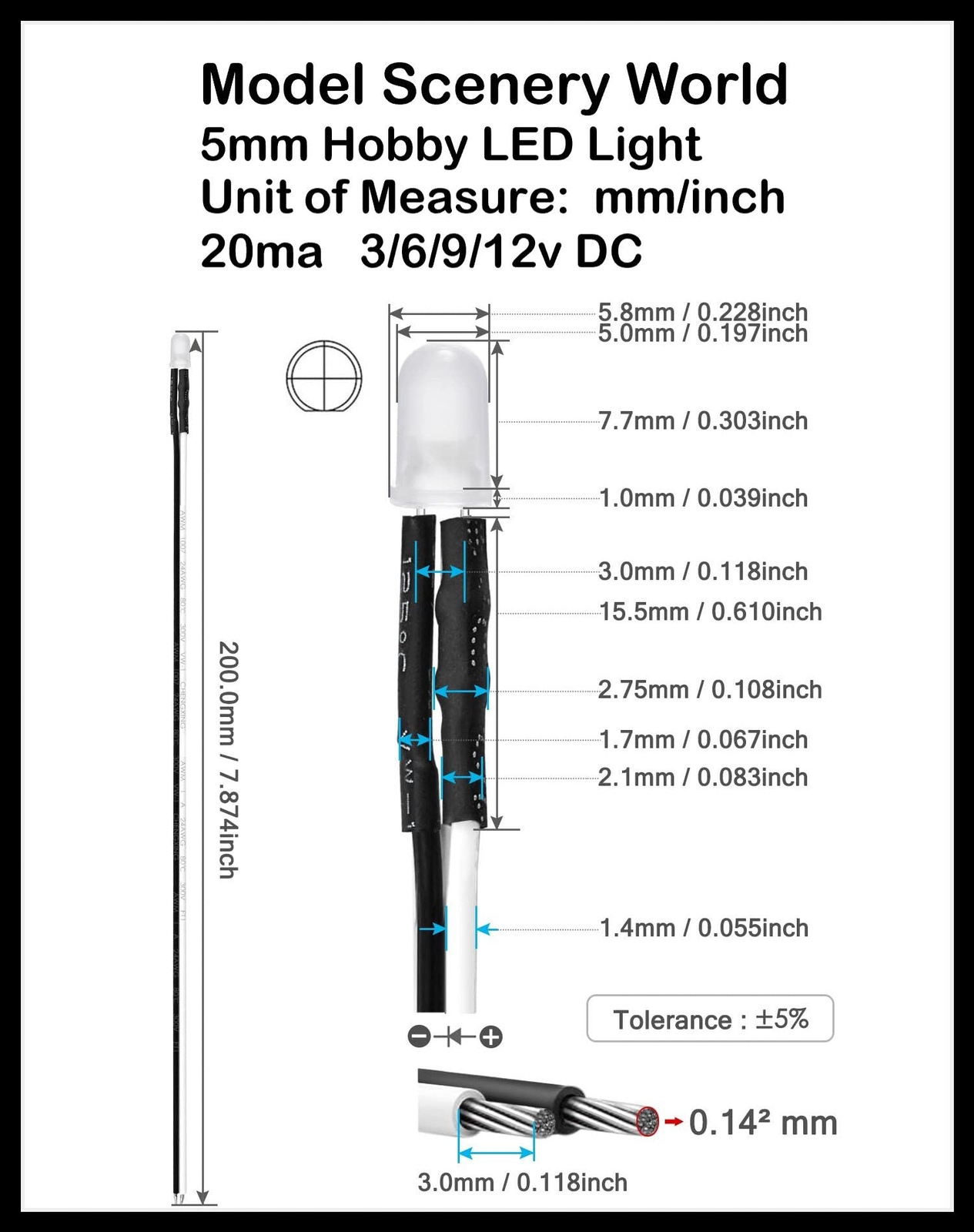 Pre-Wired LEDs ~ 3-12 Volt DC ~ Clear Lens ~ Choose Color and Size