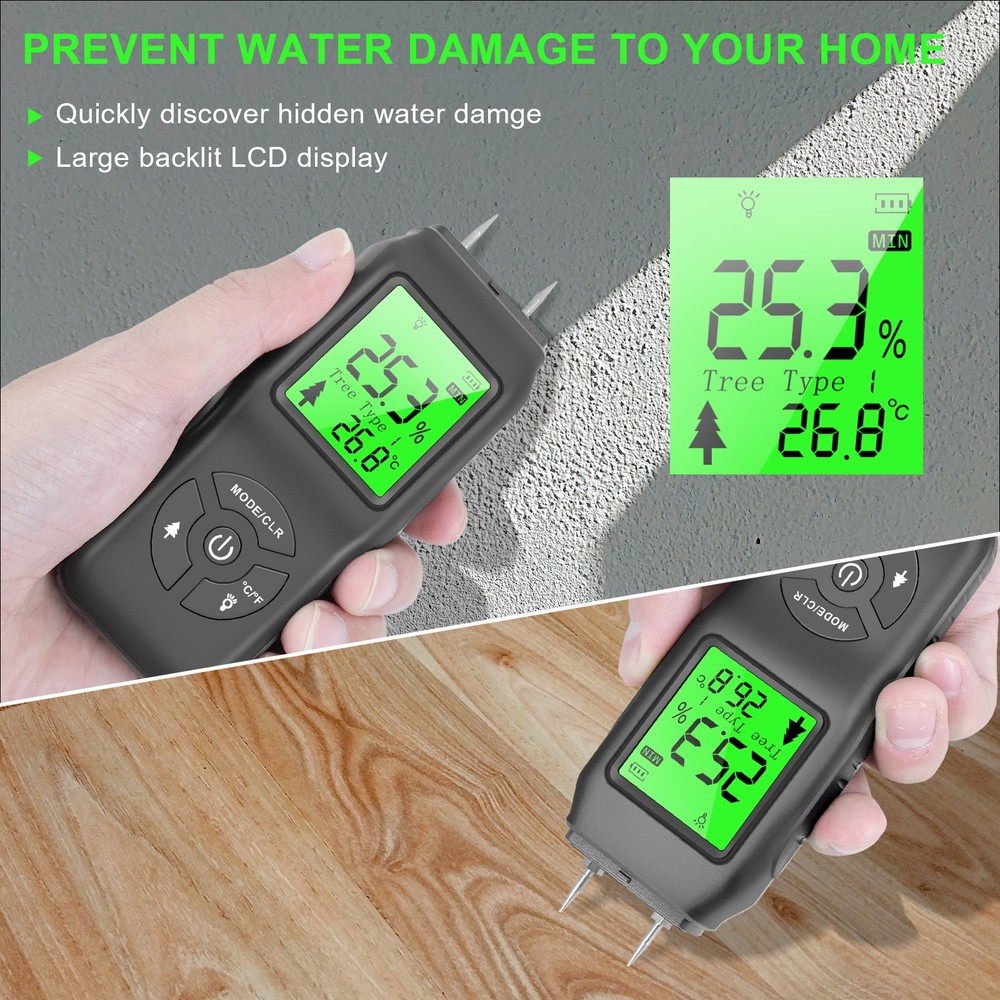 Digital Hygrometer Wood Moisture Meter Large Lcd Display Fast Response