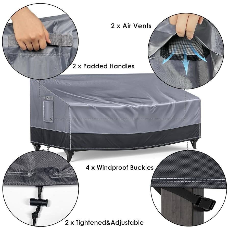 60in Outdoor Couch Cover Waterproof Patio Furniture Covers, 3-Seater Patio Sofa