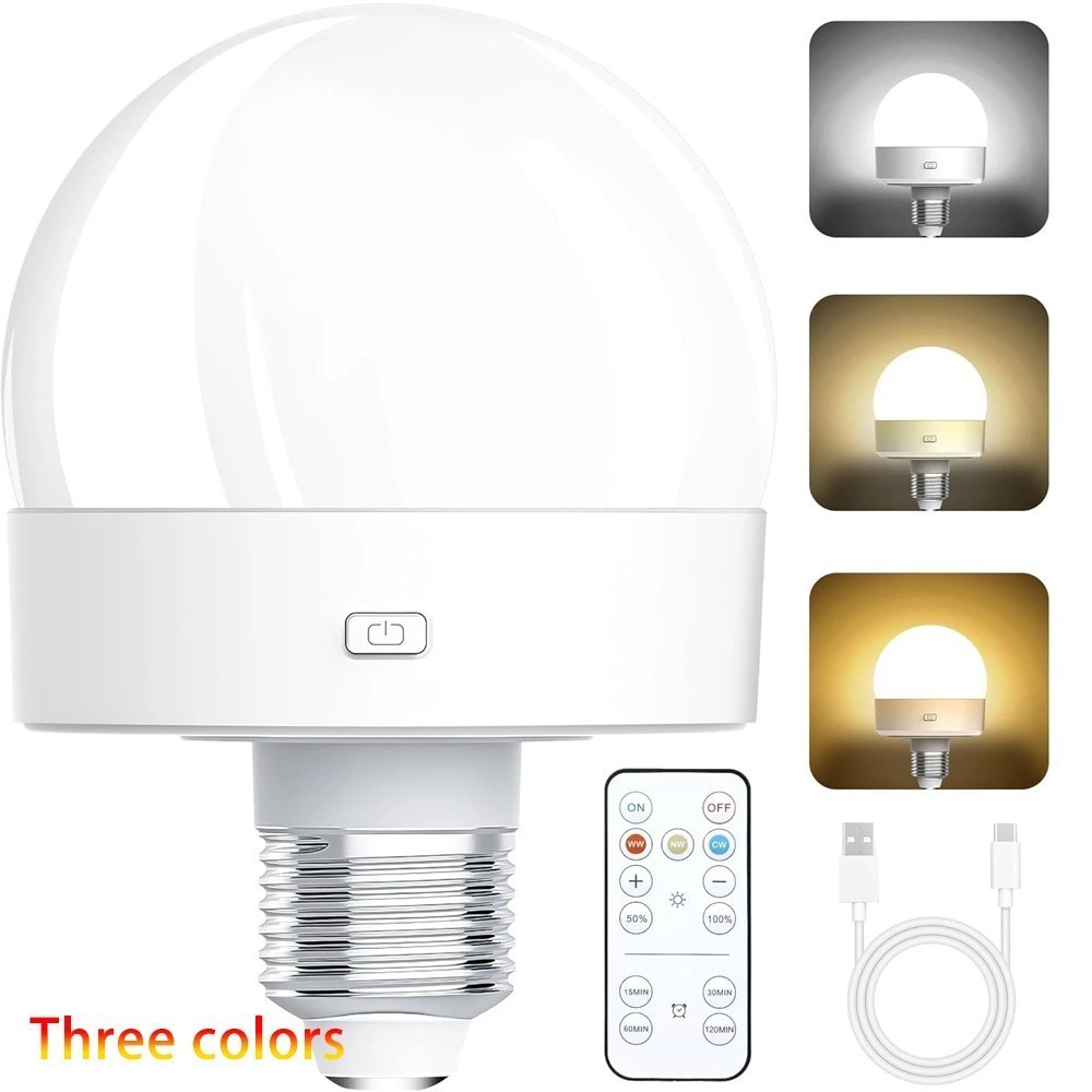 1/2PCS E26 Rechargeable Light Bulbs with Remote Control Timer and 3 Color Tem...