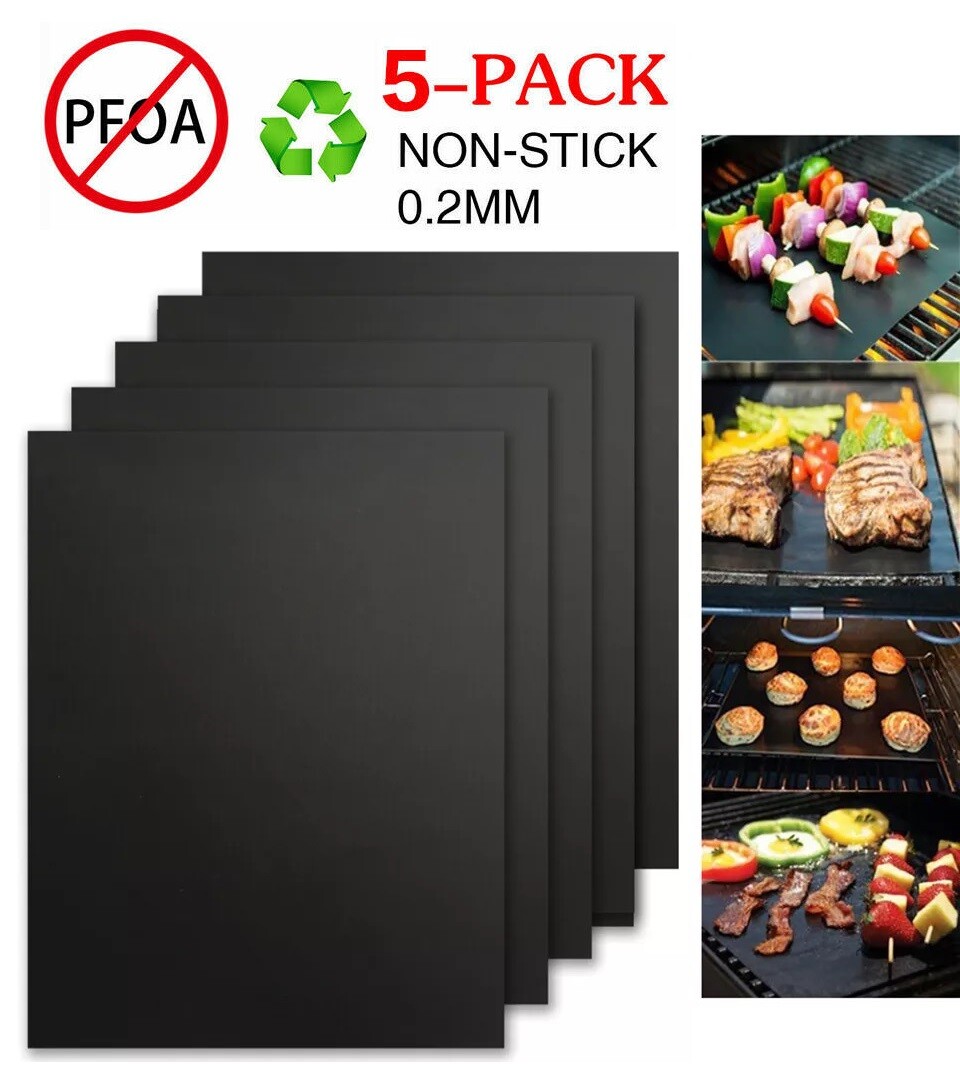 BBQ Grill Mats Set of 5 Outdoor Cooking Baking Non Stick Reusable Grilling Mat