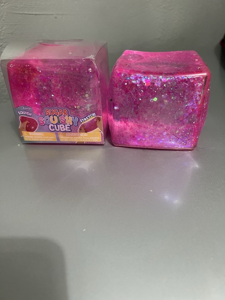 Squishy Cube Pink Glitter Sensory Toy Squeezable Stress Reliever