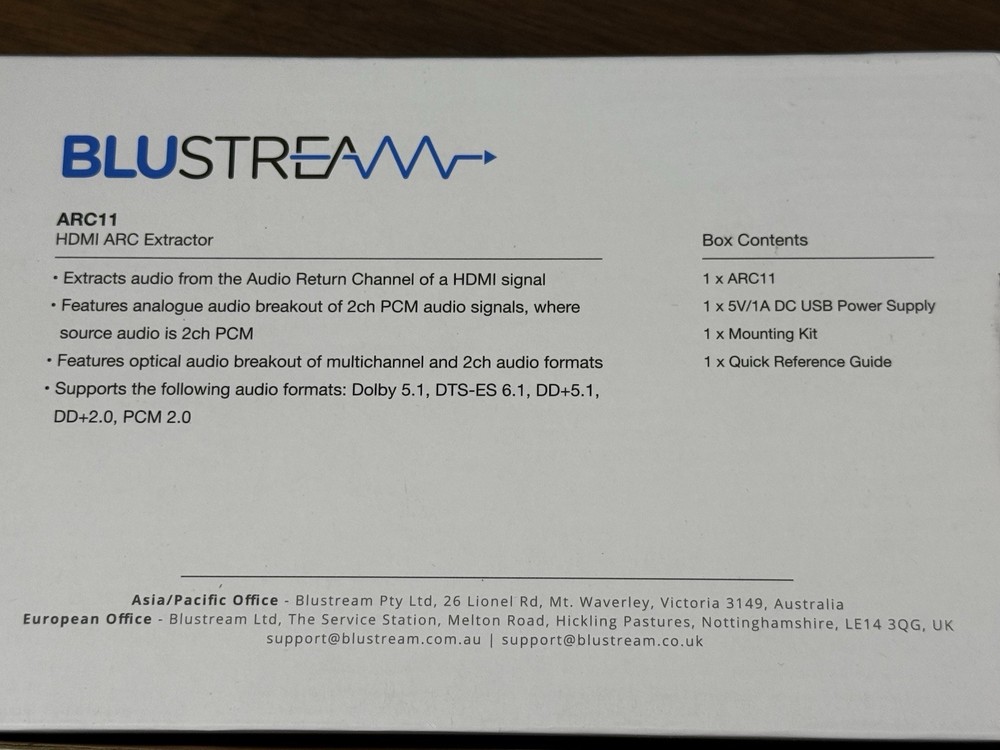 Blustream ARC11 HDMI ARC Extractor - New in Box