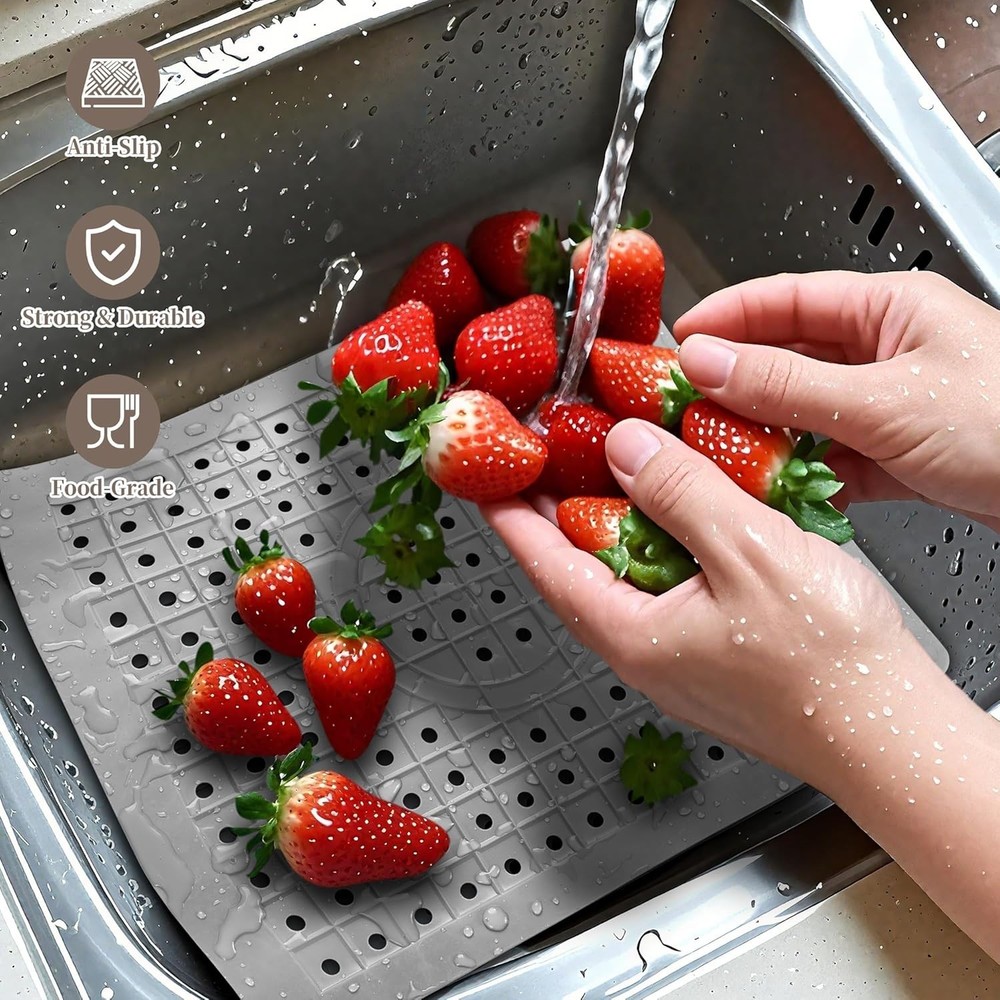 Kitchen Sink Mat, 12" x 10" Rectangular Sink Protector Pad, Fast-Draining Gri...