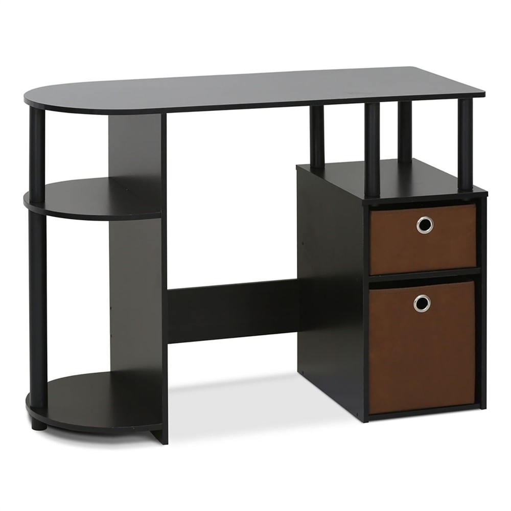Espresso Computer Desk Simplistic Style W Bin Drawers & Easy Assembly