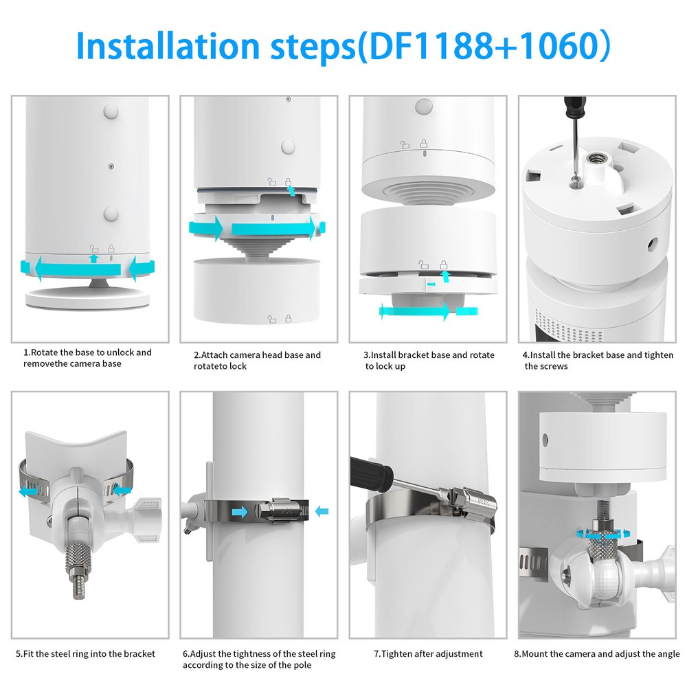 Pole/Railing Mount for Ring Pan-Tilt Mount Outdoor 360°Adjustable Bracket