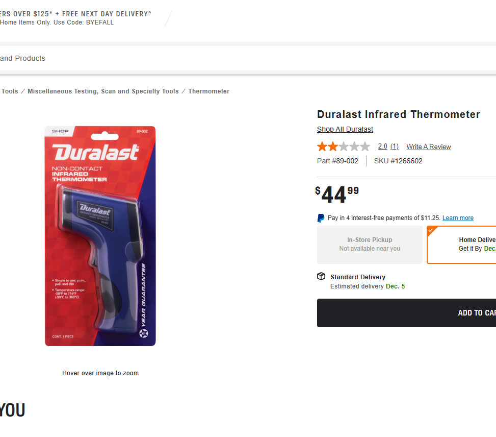 Duralast Infrared Thermometer