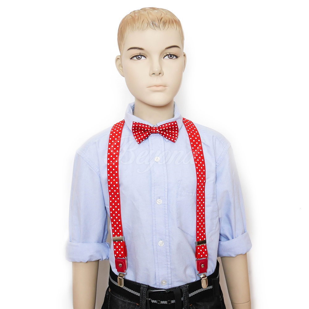 Children Kids Boys Girls Suspender & Bowtie Matching Colors Set NEW